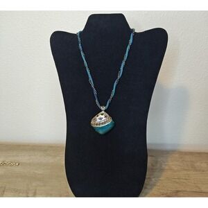 Chico's Pendant Necklace Beaded Braided Cord Silver Tone Swirl Jewelry‎